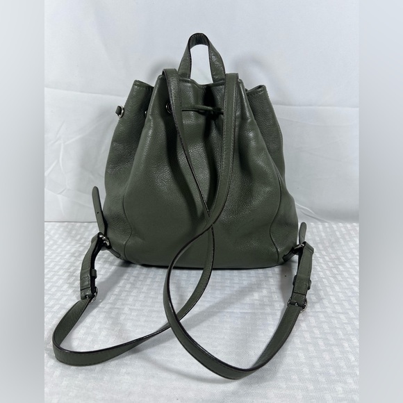 4019: Coach Olive Green Pebbled Leather Drawstring Backpack - Picture 2 of 13
